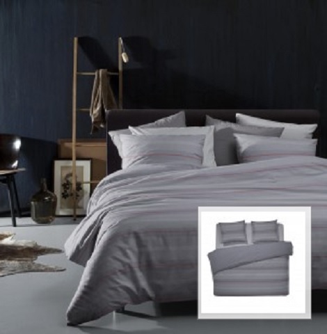 Damai Tomasso satijn streep dekbedovertrek, grey_ bleu_red_blauw